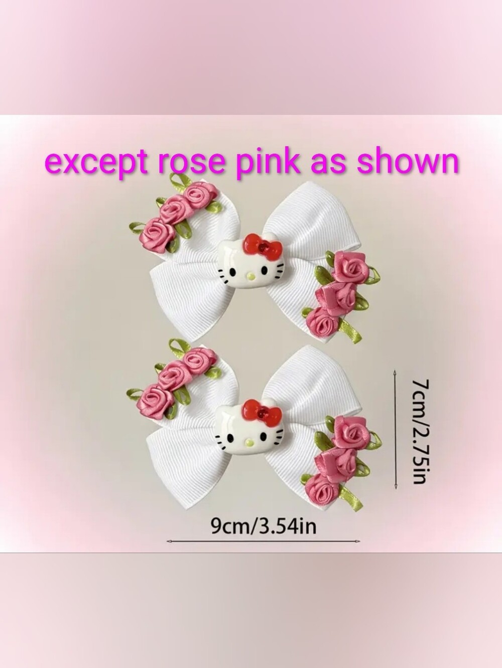 Pink Ribbon Rose Hair Clips - Picture 2 of 2